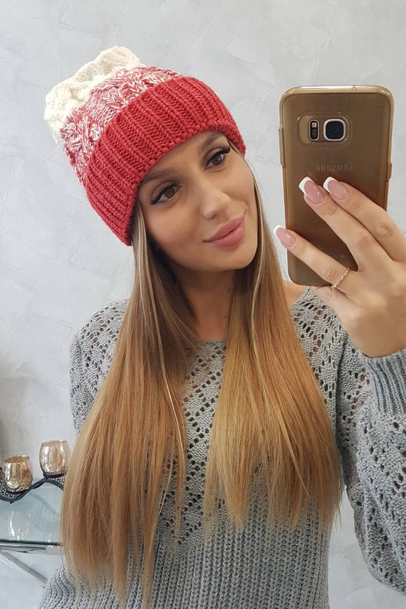 Moteriška kepurė Samara K346 raspberry+ecru