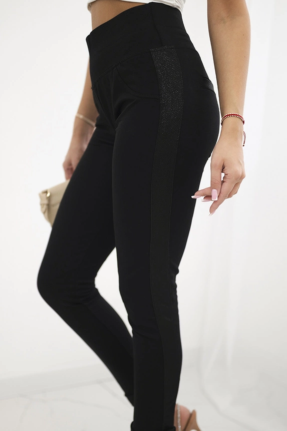 Pants with decorative piping black