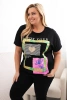 Dámská bavlněná halenka Plus Size se zlatým nápisem černá + zelená