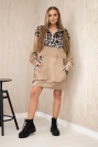 Velor dress with a leopard pattern camel