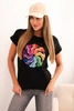 Women's cotton short-sleeve blouse with colorful print black