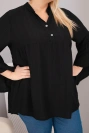 Women's plus-size viscose blouse with ruffled sleeve and V-neck black