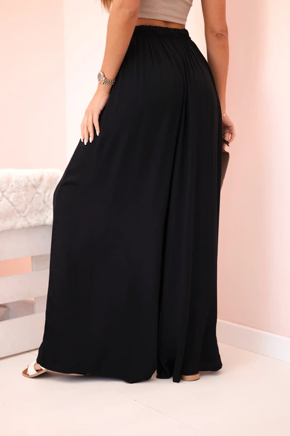 Women's wide viscose trousers with elastic waistband black