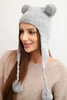 Damenwintermütze aus Wolle mit Pompons, Ohrenwärmer, Bär K476 grau