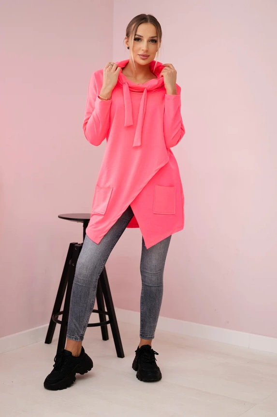 Tunika z kopertowym przodem Oversize różowy neon