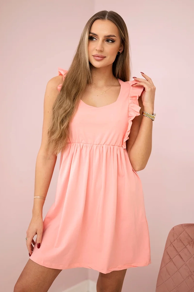 Sukienka z falbankami po bokach morelowa