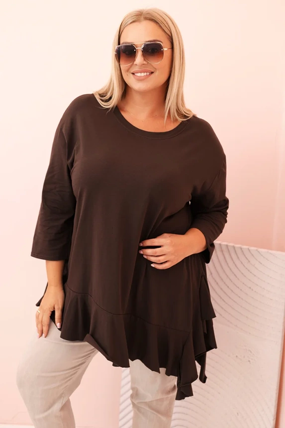 Women's Plus Size blouse with cotton, featuring a pocket and rolled sleeves kiwi