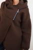 Women's insulated hoodie with an asymmetrical zipper brown