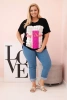 Women's Plus Size Cotton Blouse with “Day Dream” Print  black + pink
