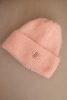 Women's winter fluffy hat with decorative button salmon