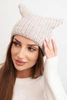 Damenwintermütze aus Wolle im Katzenstil aus geripptem Strick K419 beige
