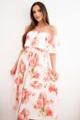 Damenkleid aus Viskose Carmen mit Blumen rot
