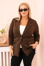 Damenjacke aus Viskose Plus Size mit langen Ärmeln und Kragen braun