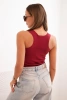 Women's ribbed tank top with decorative patch burgundy
