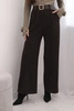 Women's elegant trousers with a belt and wide leg brown