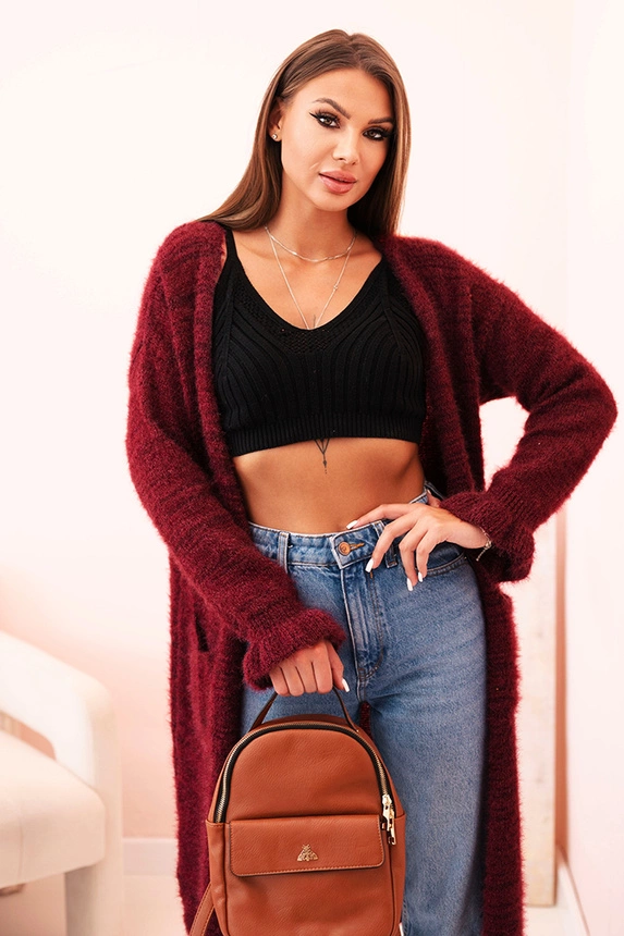Damenstrickjacke aus Wolle mit bunten Streifen rosa