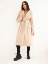 A coat women's with a belt double-breasted beige