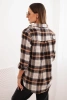 Women's cotton checkered shirt with a longer back brown + beige