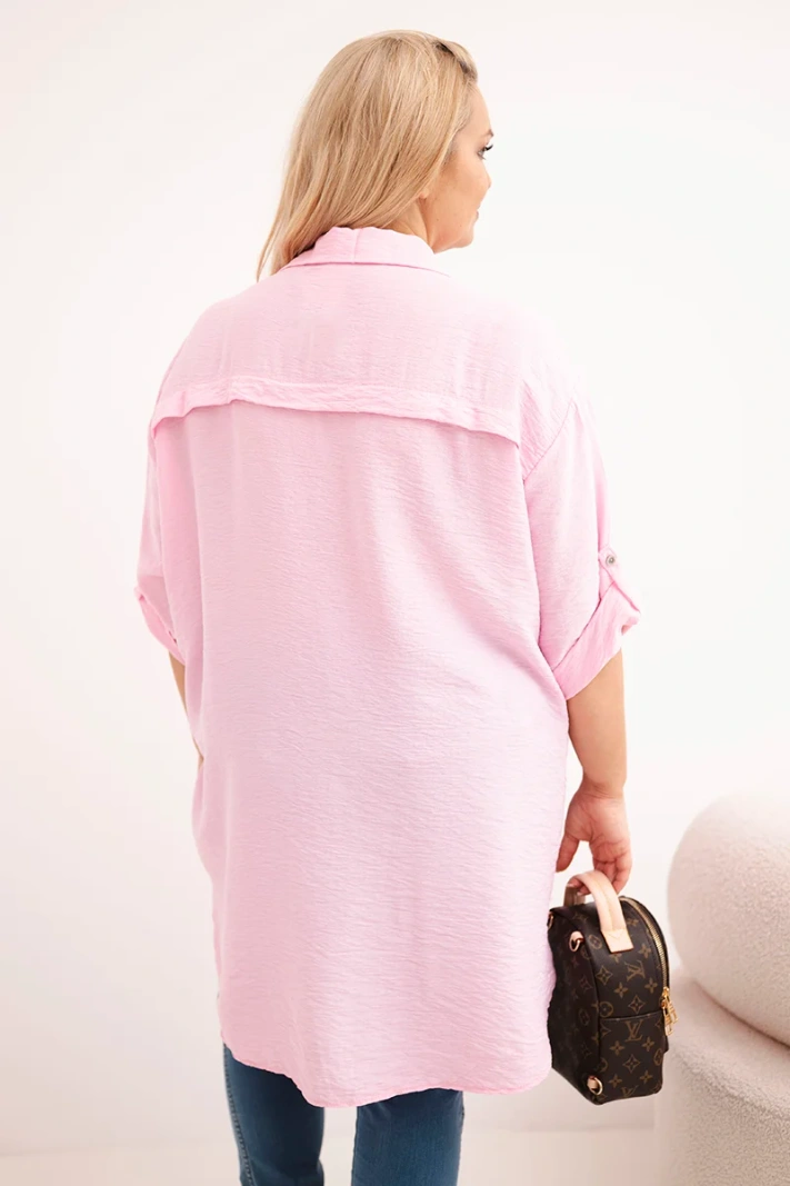 Dámska košeľa Plus Size z viskózy s dlhším zadočkom cukrová ružová