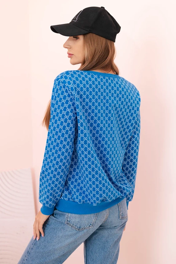 Women's sweatshirt with print and round neckline cornflower blue