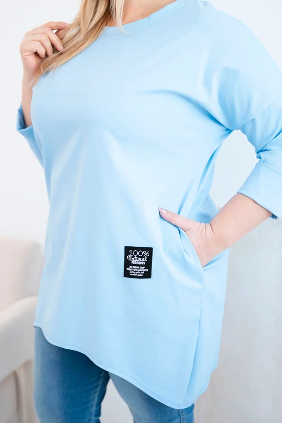 Dámská blůza Plus Size s delším zadním dílem a dlouhým rukávem modrá