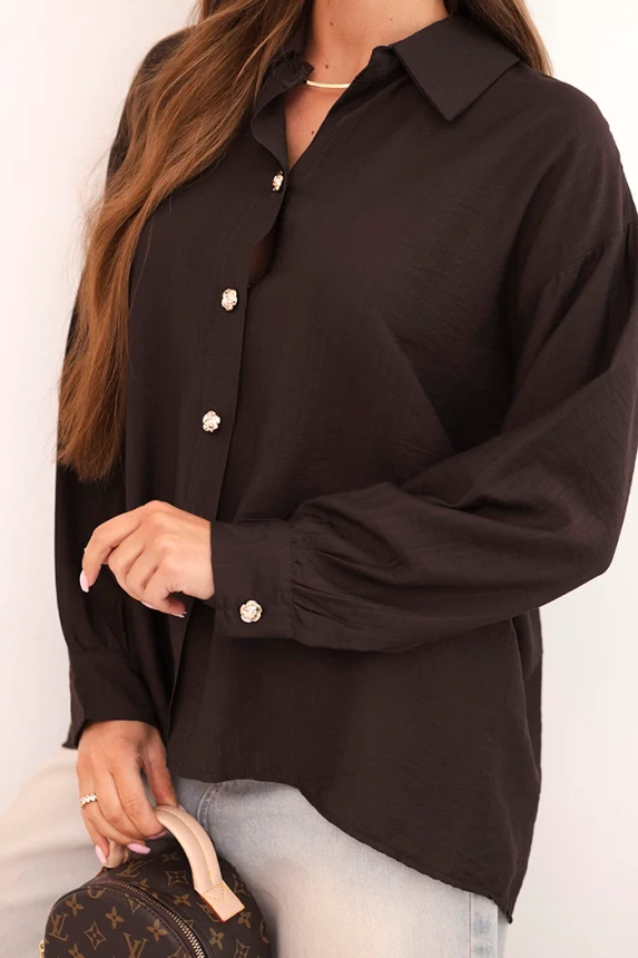 Elegante Damenbluse aus Viskose mit dekorativen Knöpfen braun