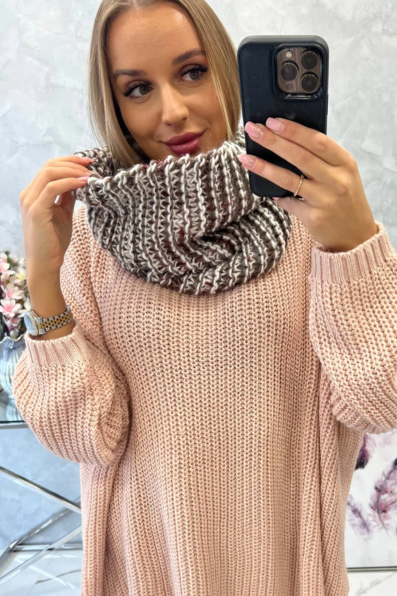 KN16 Damen Snood ecru+mocca