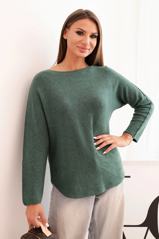 Damenpullover aus Viskose mit langen Ärmeln und rundem Ausschnitt dunkelgrün