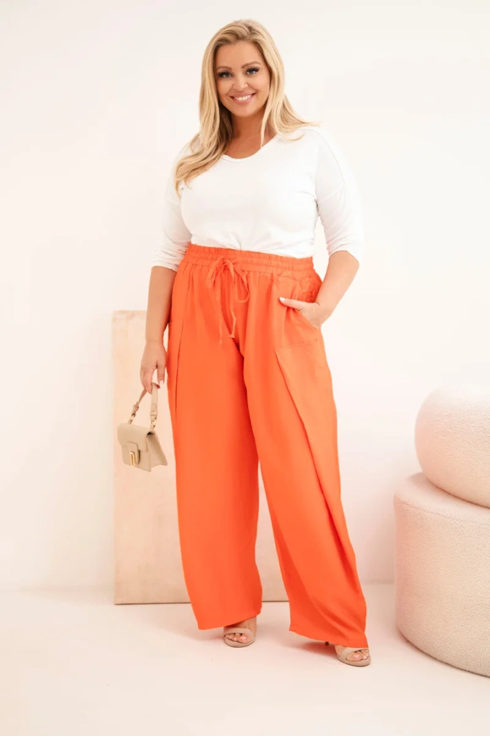 Women's cotton Plus Size trousers with elastic waistband orange