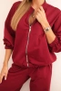 Damen Baumwollset mit weitem Bein und Zip-Hoodie bordeaux