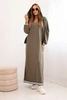 Damen Set mit Viskose, bestehend aus einer offenen Bluse und einem langen Kleid khaki