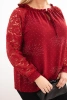 Dámská blůza Plus Size s krajkovými rukávy a ozdobným výstřihem bordová