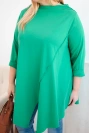 Moteriška medvilninė bliuskutė Plus Size asimetriška su pasukamais rankovėmis žalia