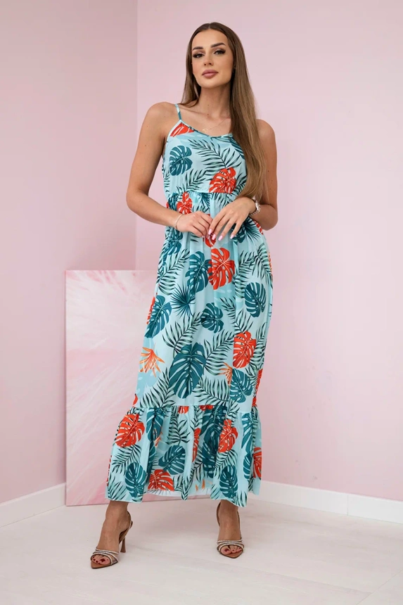 Kleid mit Blättermotiv in mint