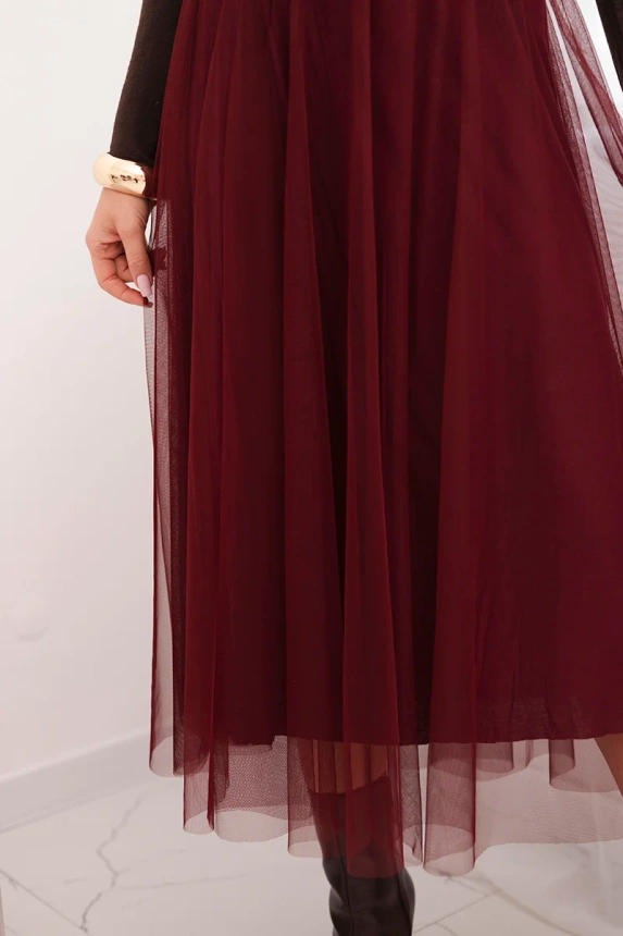 Damen Midi Tüllrock mit Viskosefutter rot bordowy