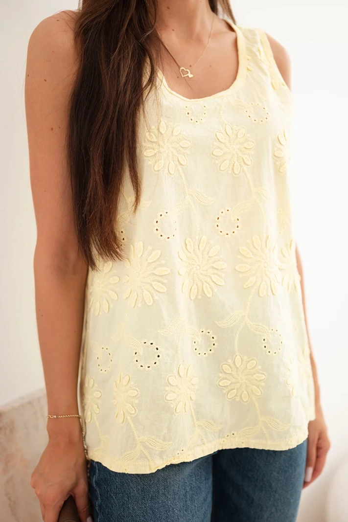 Women's cotton blouse with embroidery yellow