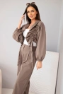 Women's cotton set with a ruched blouse and pants fango
