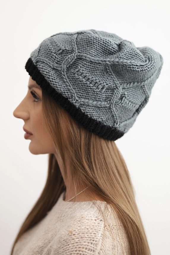 Women's winter wool hat with intertwined pattern K443 gray