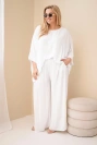 Damen-Plus-Size-Set aus Viskose mit weiten Hosen und Bluse weiß