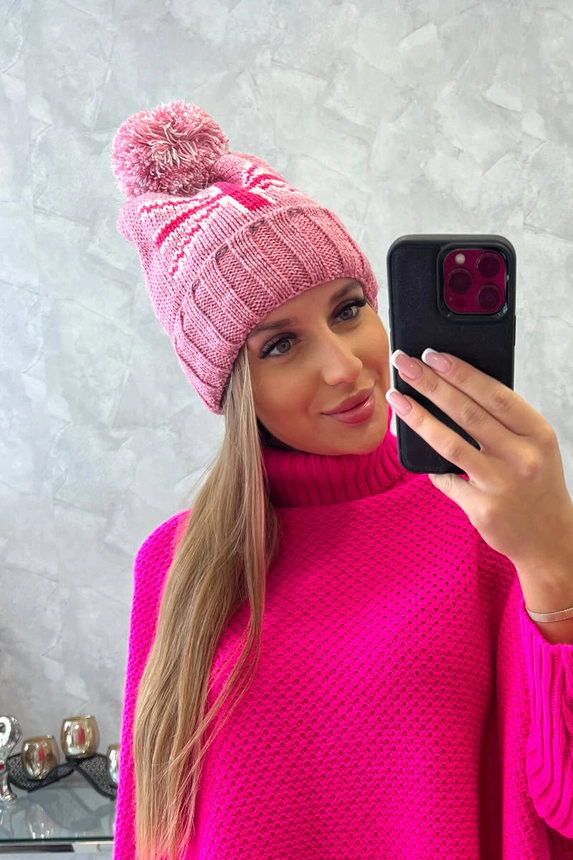 Cap with a pompom Elizabeth K386 dark pink