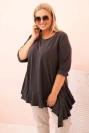 Moteriška Plus Size marškinėliai su medvilne, kišenė ir sukamu rankovėmis kiwi