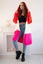 Gestreifter Cardigan-Pullover mit Kapuze Rot+Ecru+Rosa neon