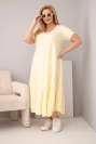 Dámske šaty plus size s krátkym rukávom a volánom z ľahkej viskózy žltá