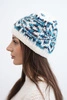 Women's winter wool hat with Norwegian pattern K354 white+turquoise