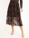 A skirt women's flared with embroidered flowers brown