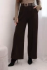 Women's elegant trousers with a belt and wide leg brown