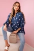 Linen Women's Blouse with Floral Pattern, Long Sleeves, and Buttons Denim