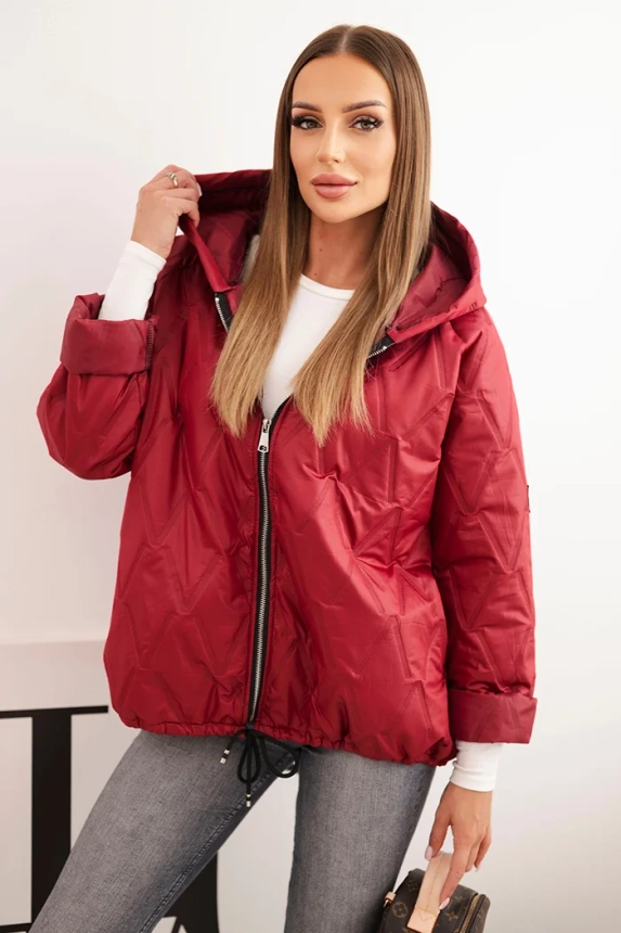 Quilted women's jacket with a hood burgundy