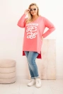 Bluzka damska Plus Size bawełniana z napisem i dekoltem V różowa