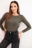 Women's cashmere blouse with a round neckline and long sleeves khaki